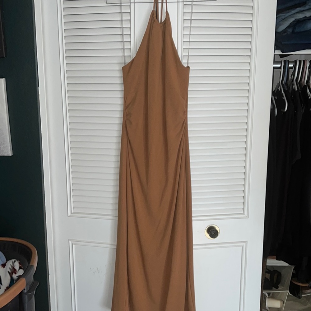Tan halter midi dress